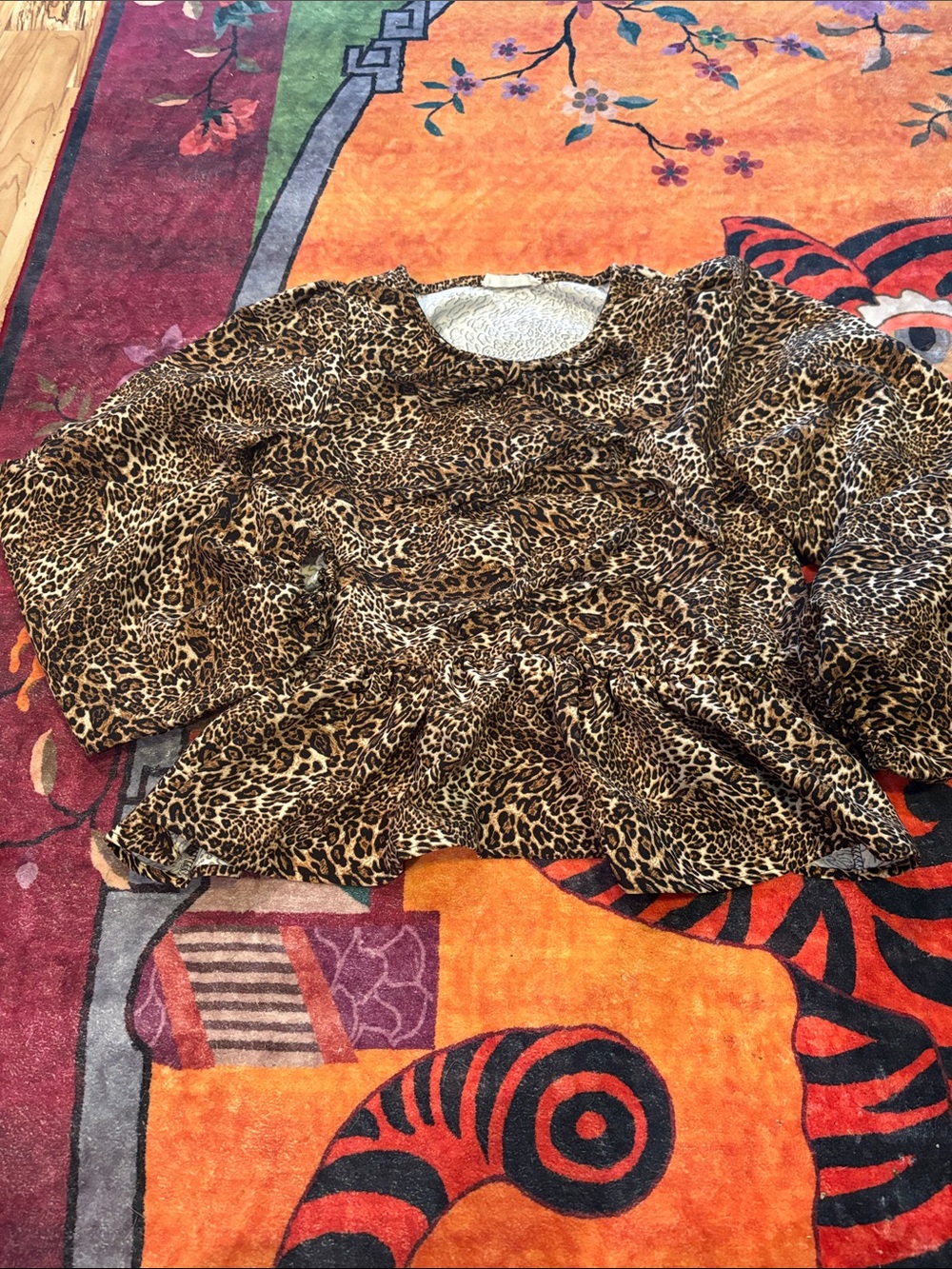 Leopard Print Peplum Top - Brown